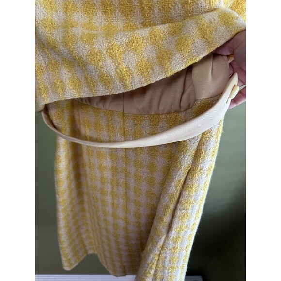 Jacques Tiffeau Vintage Wool Skirt Suit Jackie Kennedy Sz M White Yellow Check - Picture 9 of 16